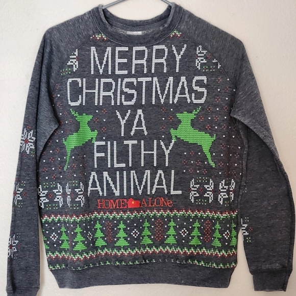 Festive Gray 'Home Alone' Christmas Sweatshirt - Picture 1 of 13